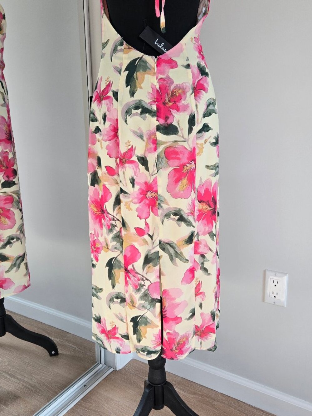 Lulus Harleigh Light Yellow Floral Halter Midi Dress Small Chiffon New With Tags - Picture 15 of 17